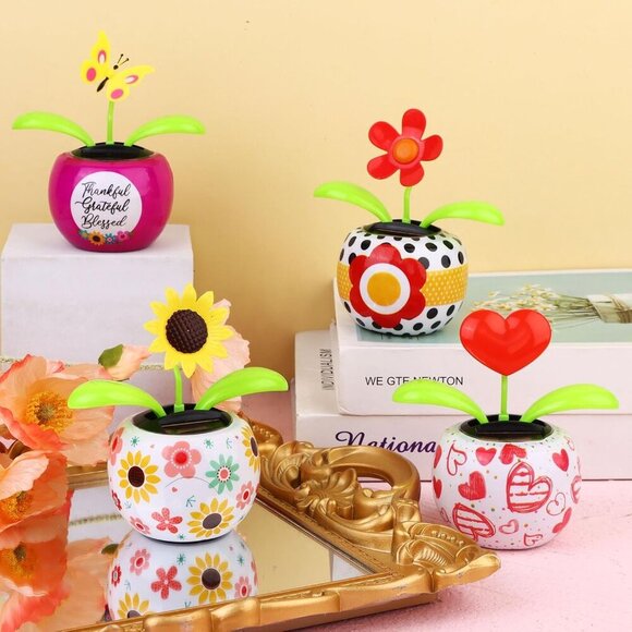 4 Solar Dancing Butterfly Toy Solar Powered Dancing Sun Flower in Colorful Pots - Picture 2 of 7